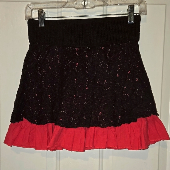 Joe Benbasset, Mini Skirt, Eyelet Lace, Pink, Brown, Ruffled, Elastic Waist - Picture 1 of 8